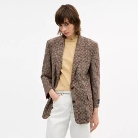 Blazer monopetto in tessuto a quadri “Signature C”