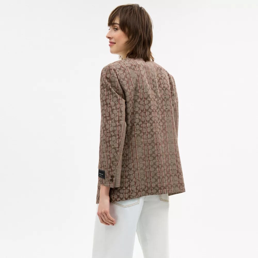 Blazer monopetto in tessuto a quadri "Signature C"
