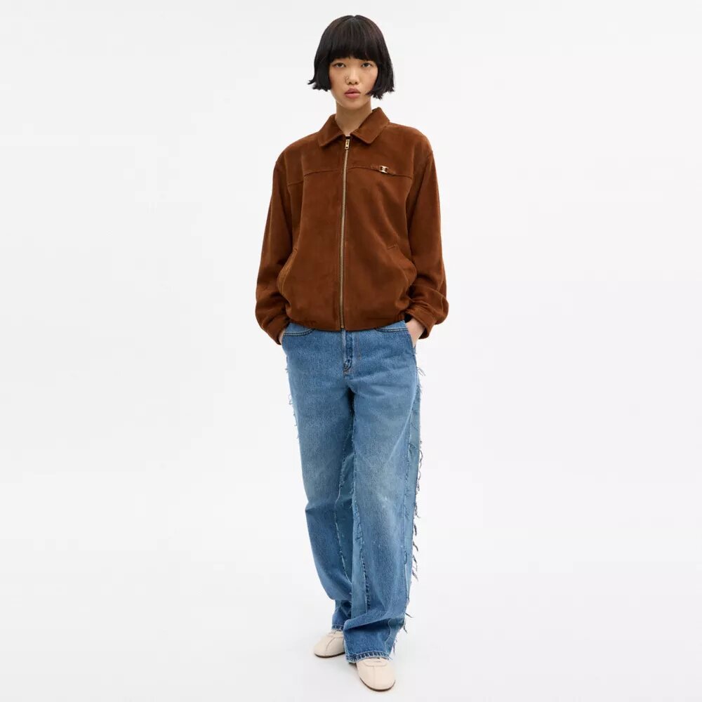 Bomber oversize in pelle scamosciata Heritage C