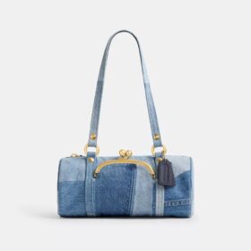 Borsa a botte con chiusura Kisslock da 28 in denim riciclato