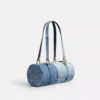 Borsa a botte con chiusura Kisslock da 28 in denim riciclato