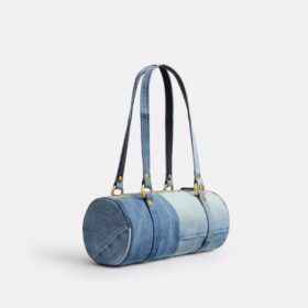 Borsa a botte con chiusura Kisslock da 28 in denim riciclato