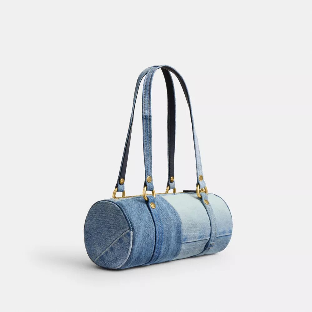 Borsa a botte con chiusura Kisslock da 28 in denim riciclato