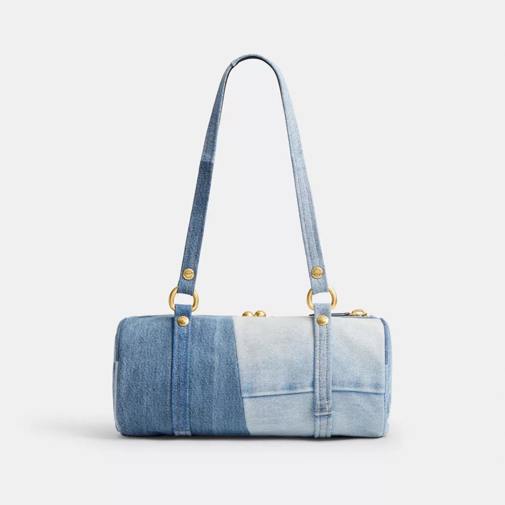Borsa a botte con chiusura Kisslock da 28 in denim riciclato