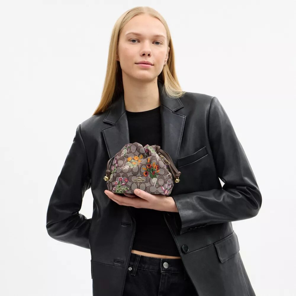 Borsa a coulisse Faye Mini in jacquard esclusivo con ricami floreali