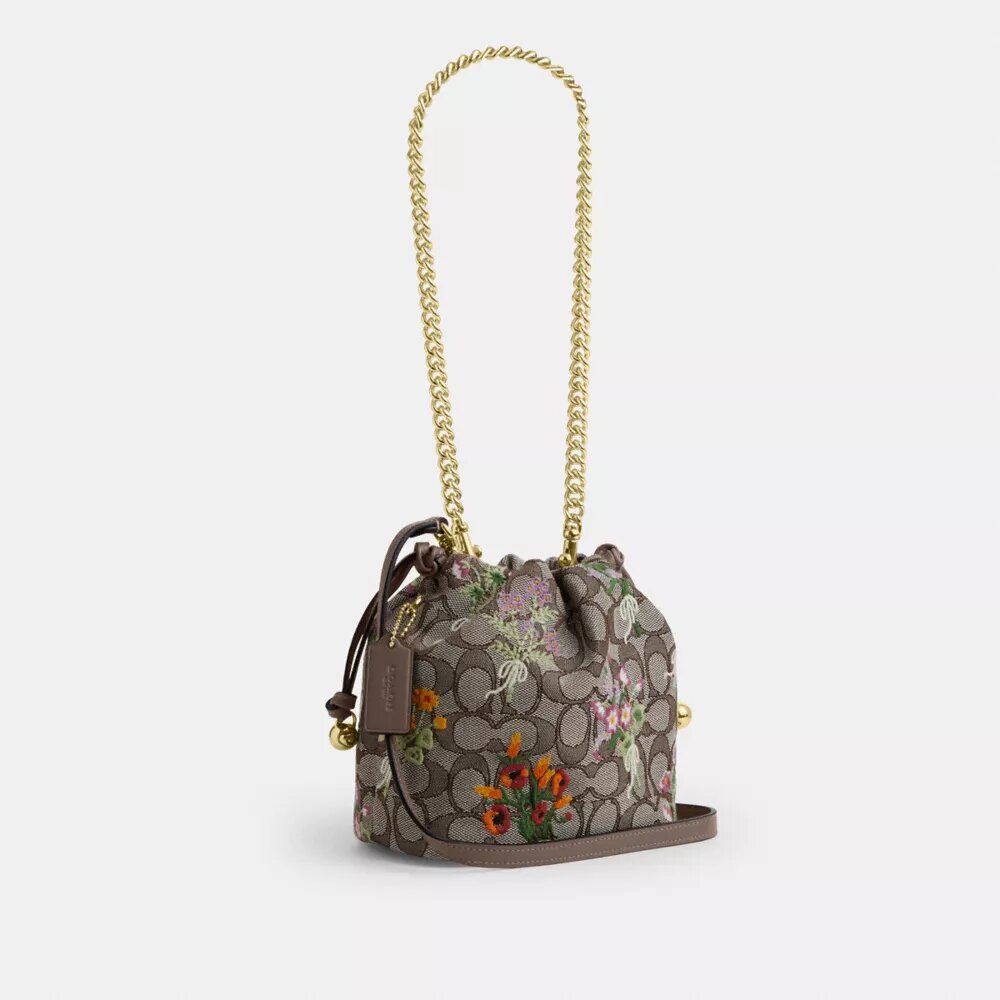 Borsa a coulisse Faye Mini in jacquard esclusivo con ricami floreali