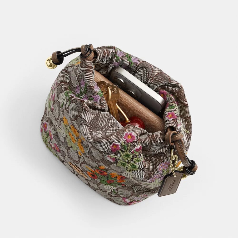 Borsa a coulisse Faye Mini in jacquard esclusivo con ricami floreali