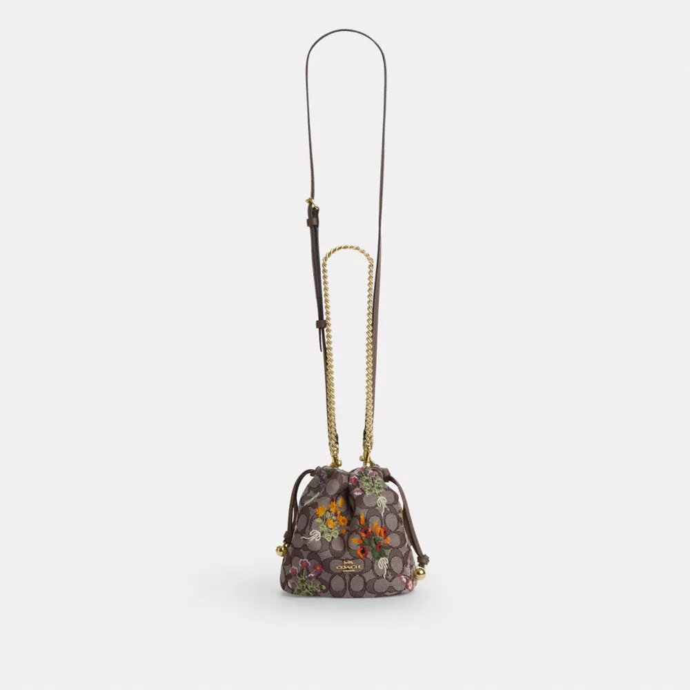 Borsa a coulisse Faye Mini in jacquard esclusivo con ricami floreali