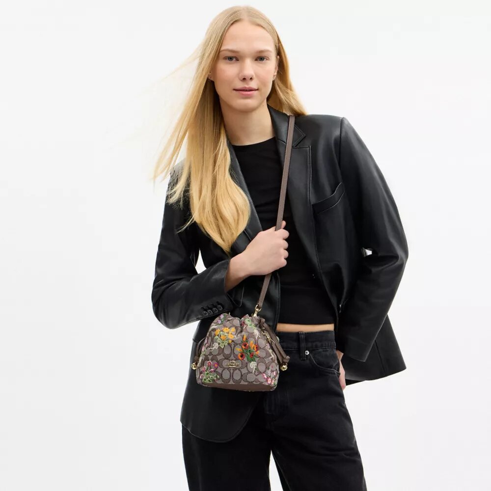 Borsa a coulisse Faye Mini in jacquard esclusivo con ricami floreali