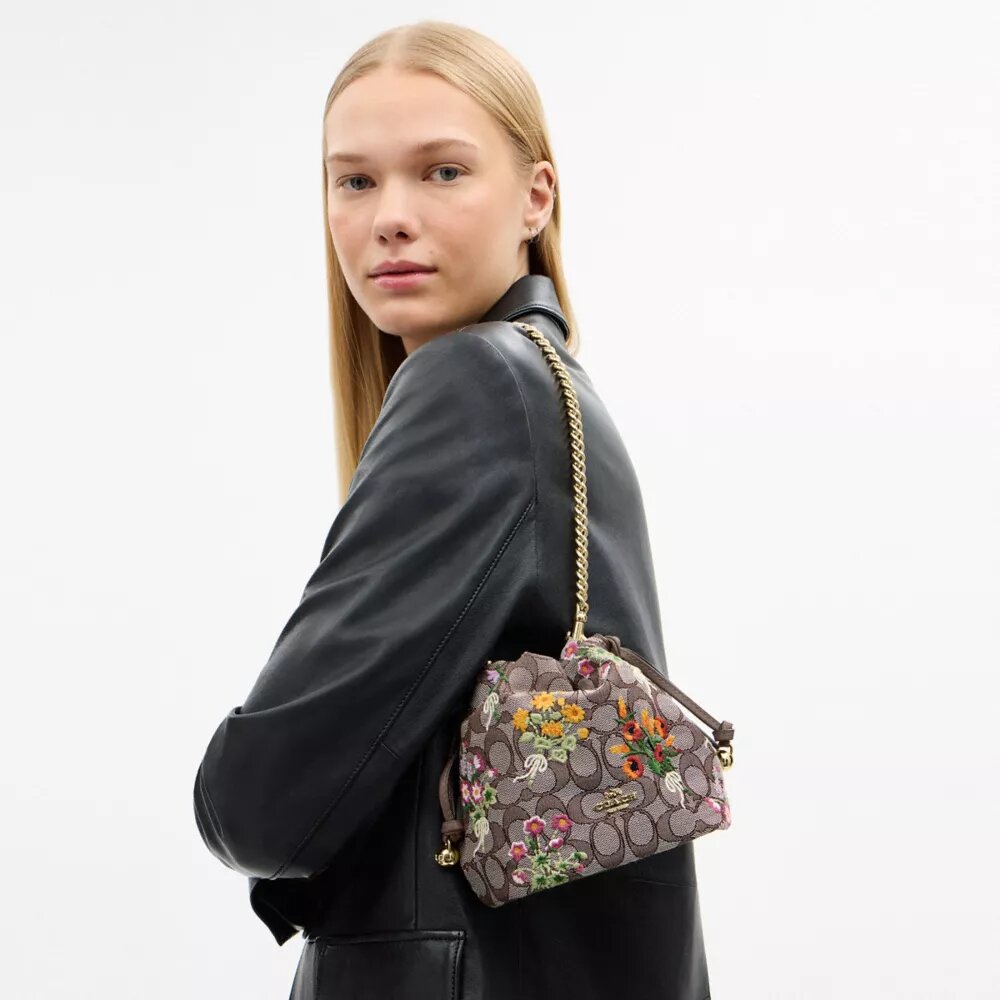 Borsa a coulisse Faye Mini in jacquard esclusivo con ricami floreali