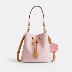 Borsa a secchiello Rowan in Signature Canvas con ciondoli
