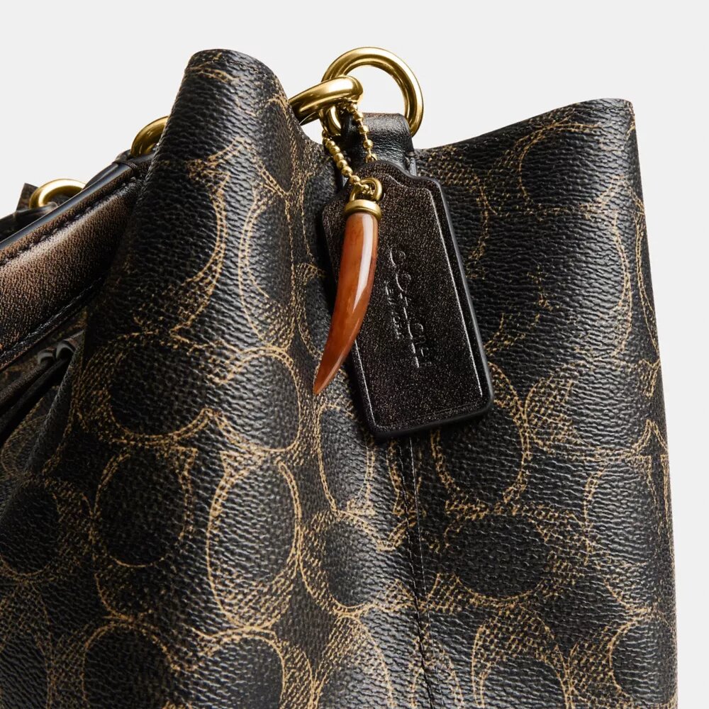 Borsa a secchiello Rowan in Signature Canvas con ciondoli