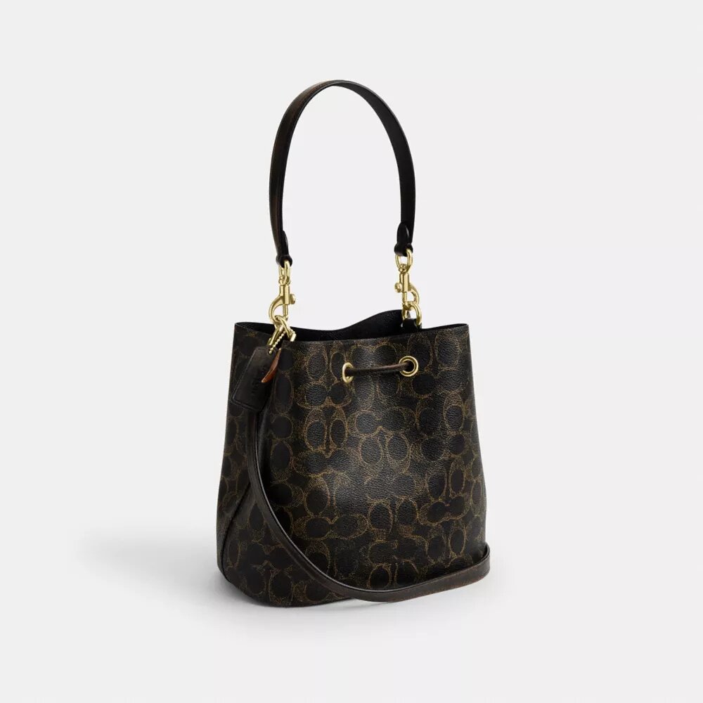 Borsa a secchiello Rowan in Signature Canvas con ciondoli
