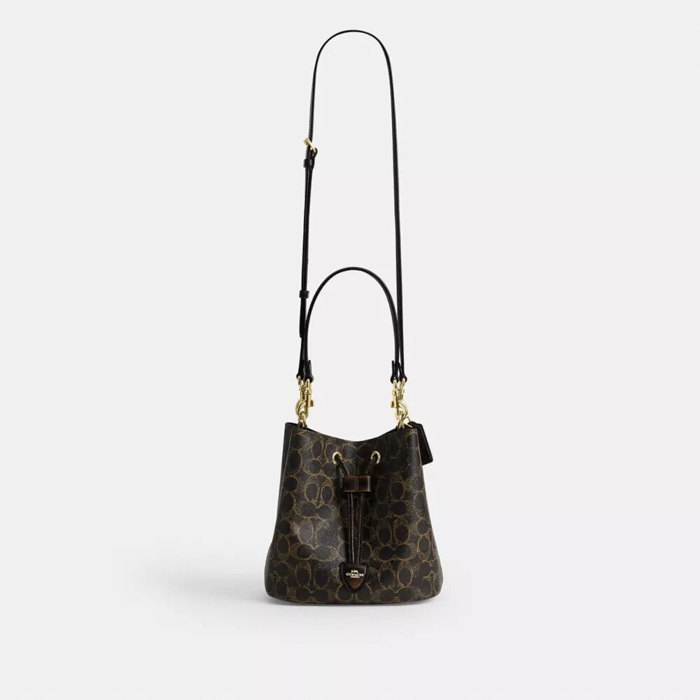 Borsa a secchiello Rowan in Signature Canvas con ciondoli