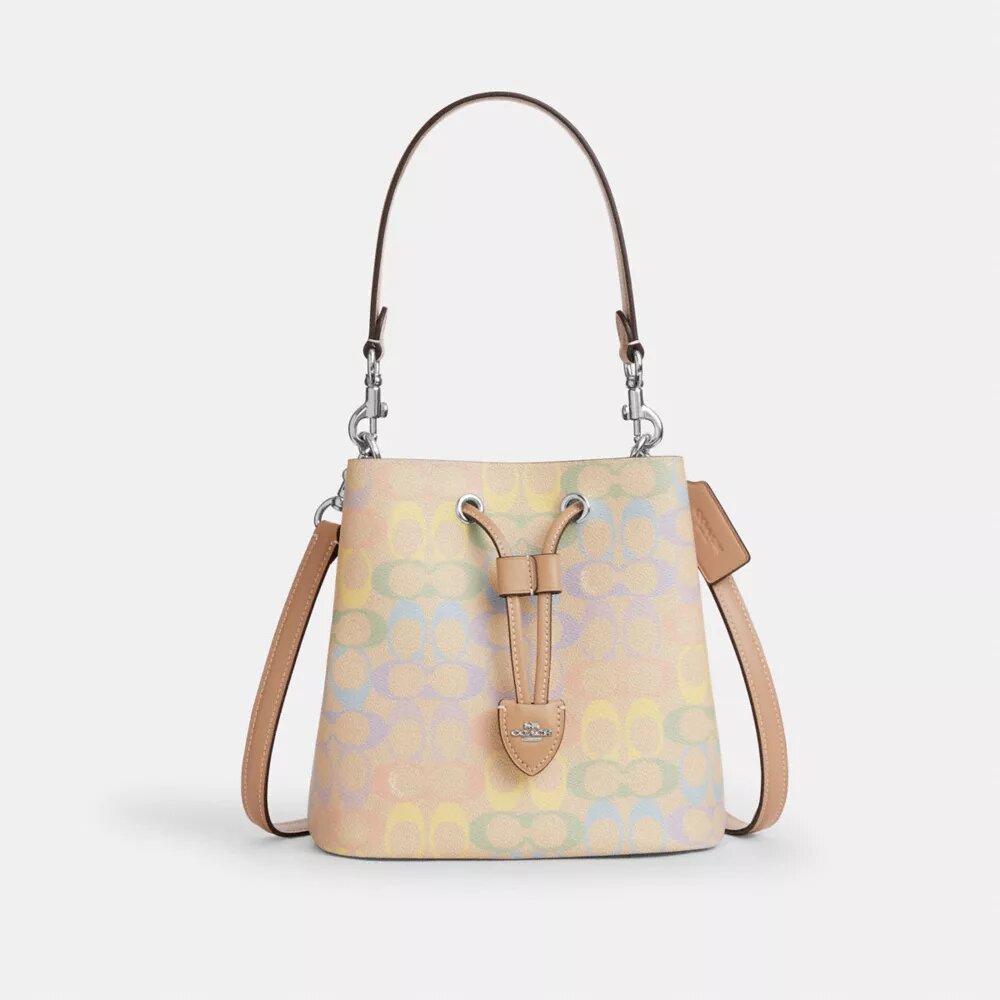 Borsa a secchiello Rowan in Signature Canvas Rainbow