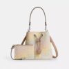 Borsa a secchiello Rowan in Signature Canvas Rainbow