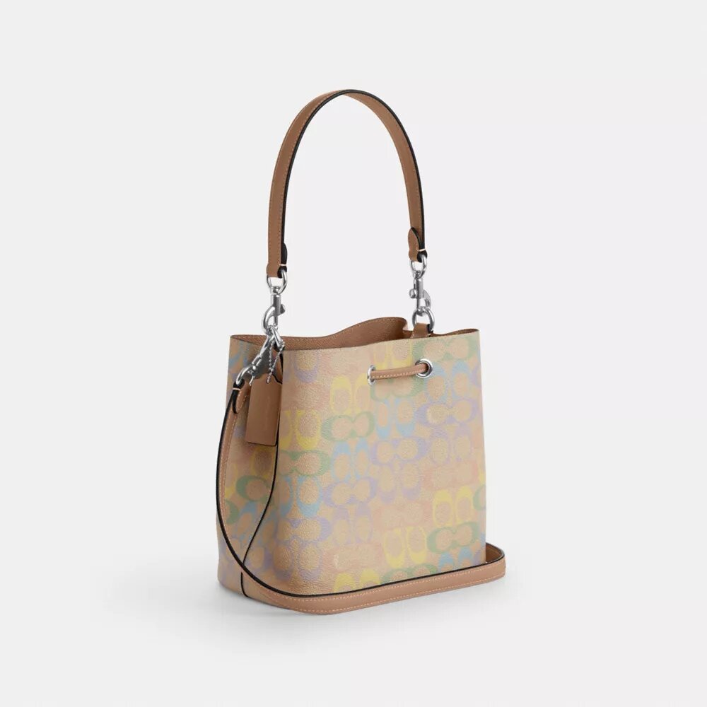 Borsa a secchiello Rowan in Signature Canvas Rainbow