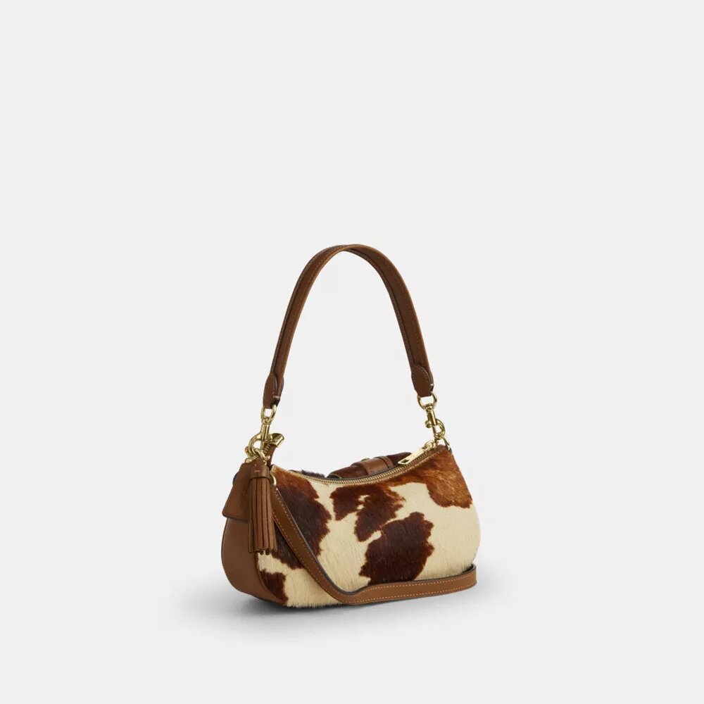 Borsa a spalla Ashton in pelle di vitello con stampa bovina