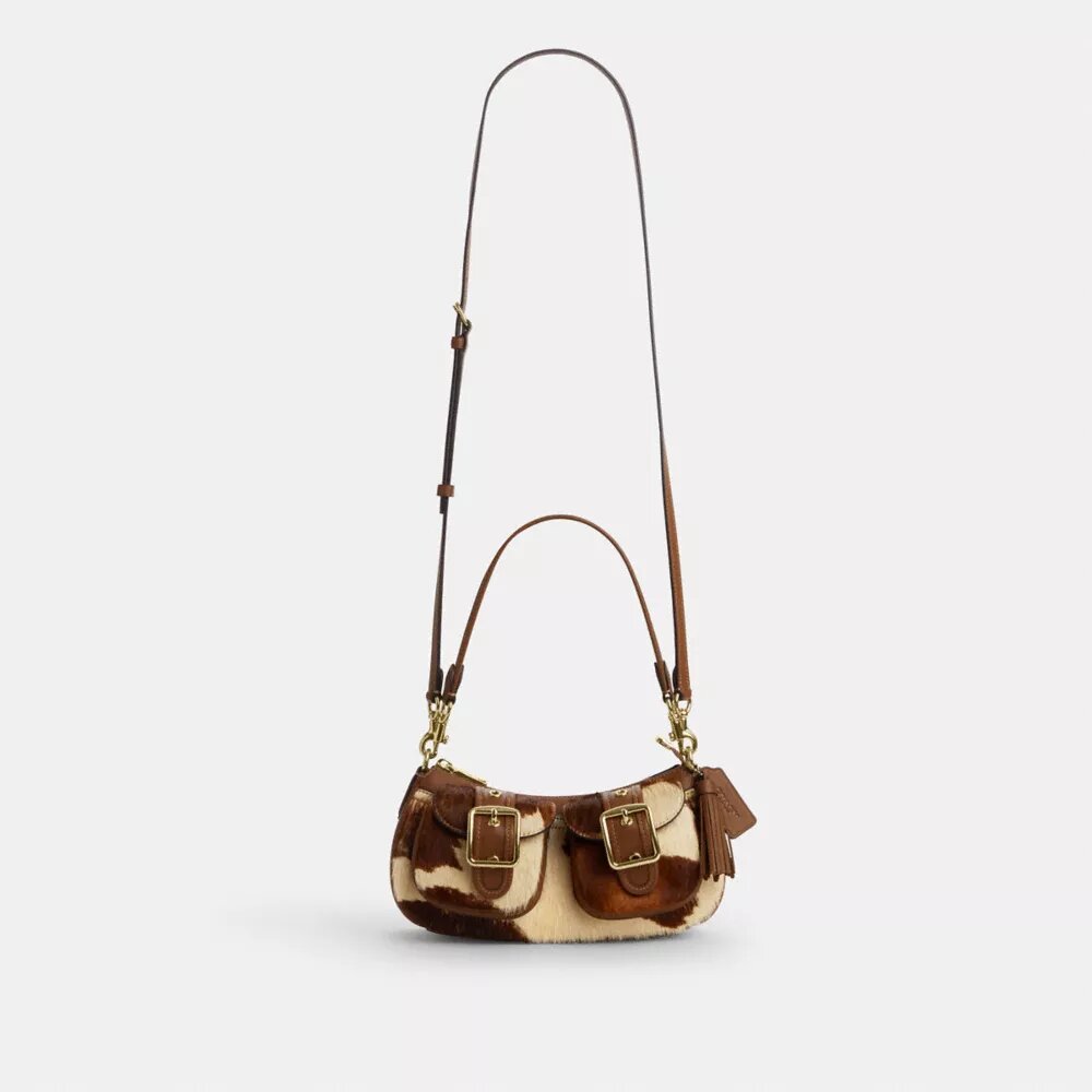 Borsa a spalla Ashton in pelle di vitello con stampa bovina