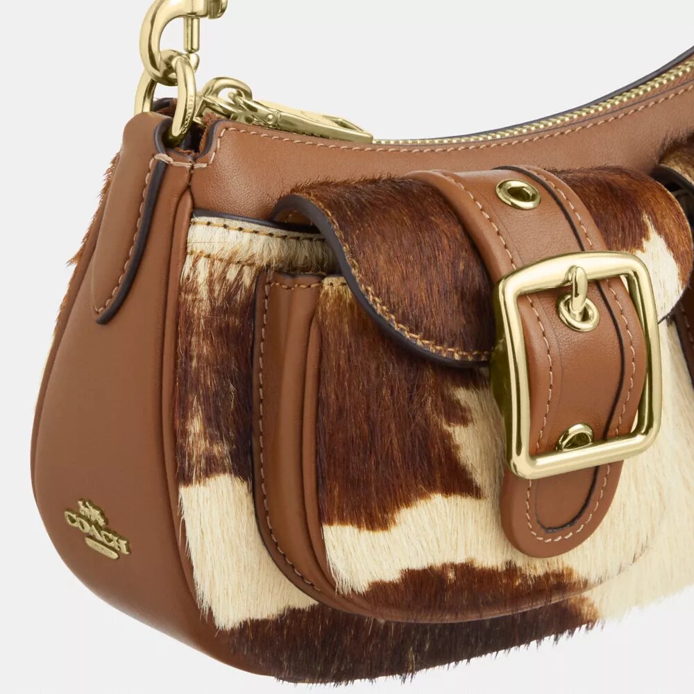 Borsa a spalla Ashton in pelle di vitello con stampa bovina