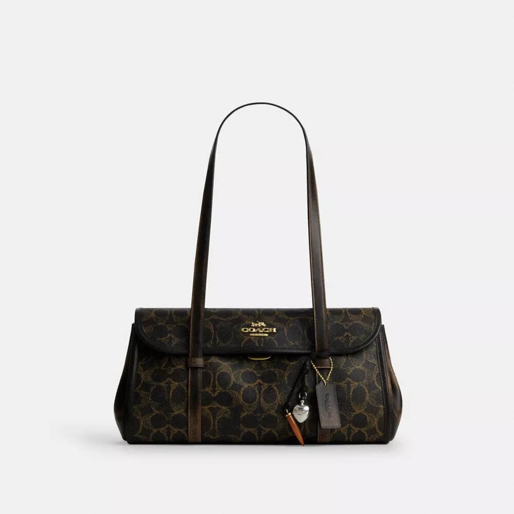 Borsa a spalla Bridget in Signature Canvas con ciondoli