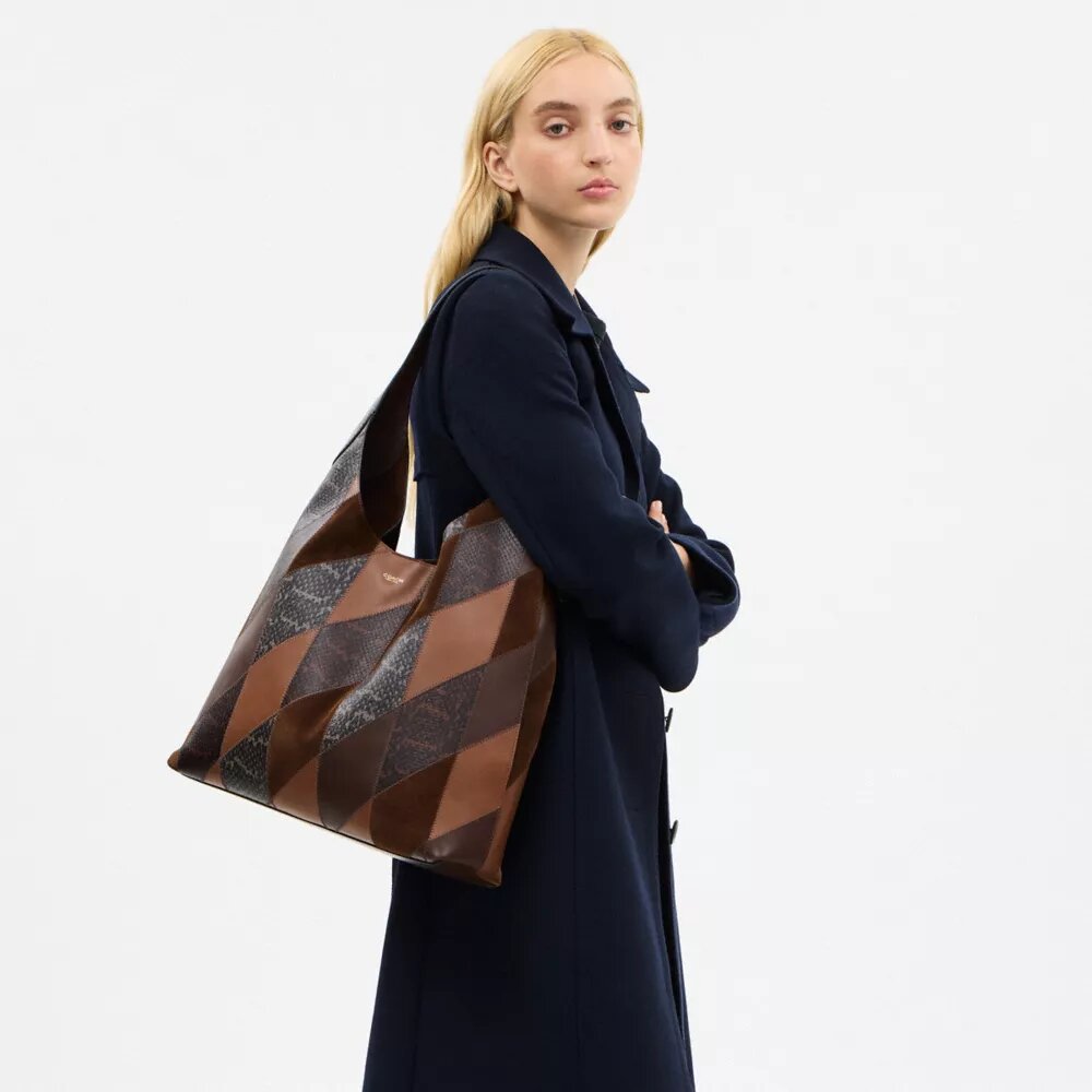 Borsa a spalla Brooklyn 39 con patchwork in pelle di serpente