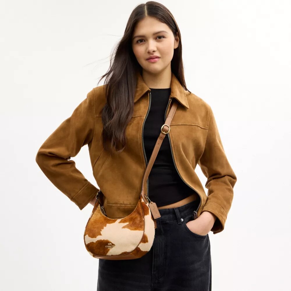 Borsa a spalla Emily in pelle di vitello con stampa bovina