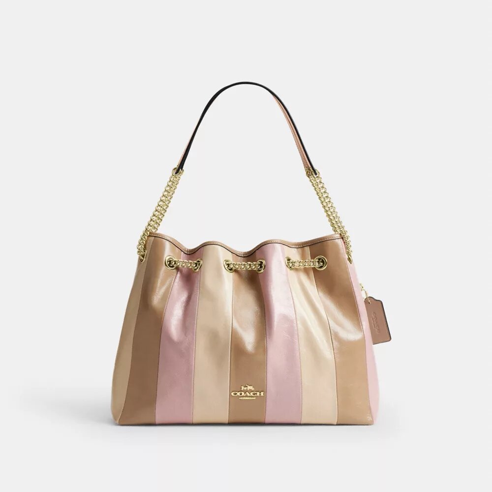 Borsa a spalla Evelyn con patchwork a strisce