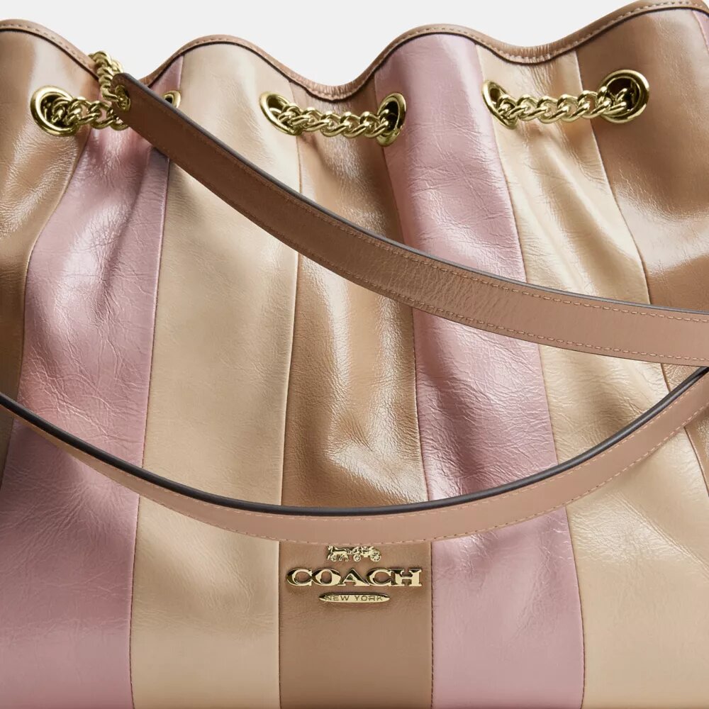 Borsa a spalla Evelyn con patchwork a strisce