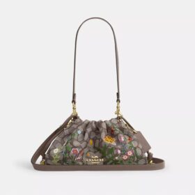 Borsa a spalla Faye in jacquard esclusivo con ricami floreali