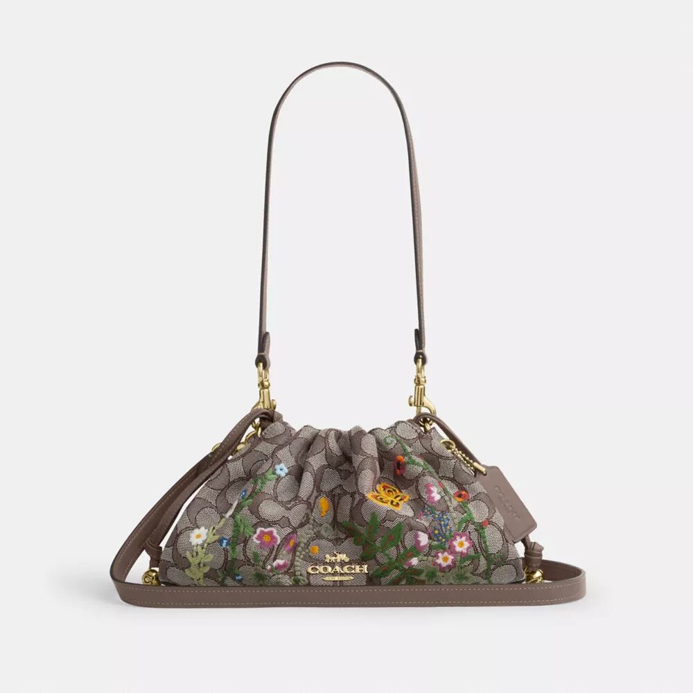 Borsa a spalla Faye in jacquard esclusivo con ricami floreali