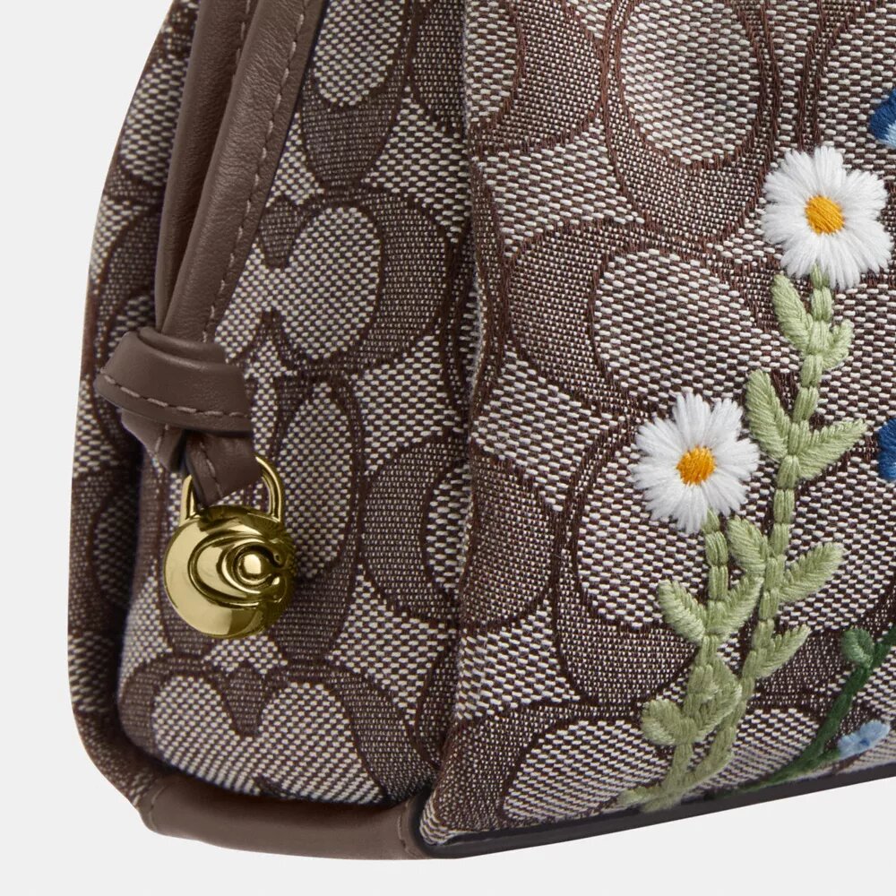 Borsa a spalla Faye in jacquard esclusivo con ricami floreali