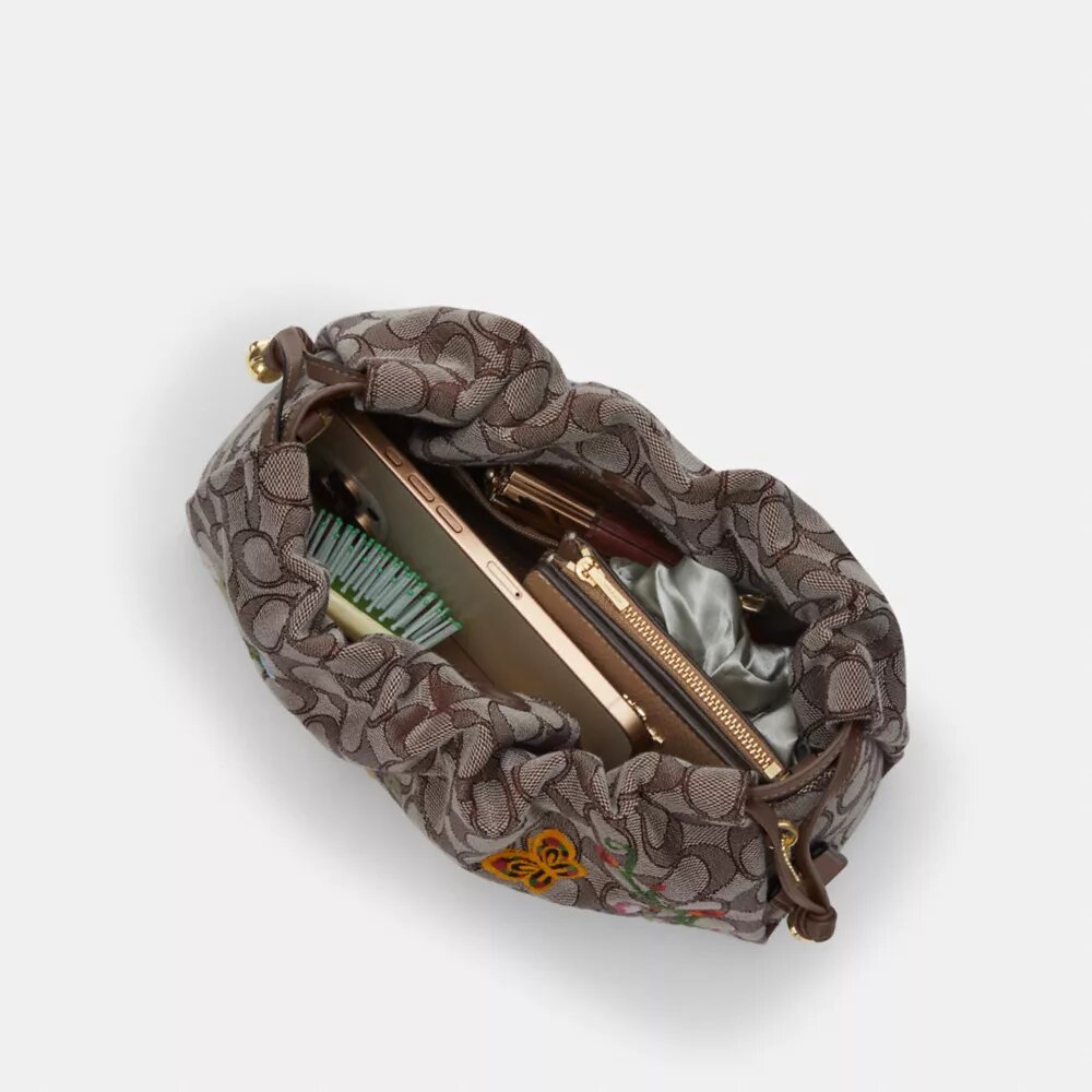 Borsa a spalla Faye in jacquard esclusivo con ricami floreali