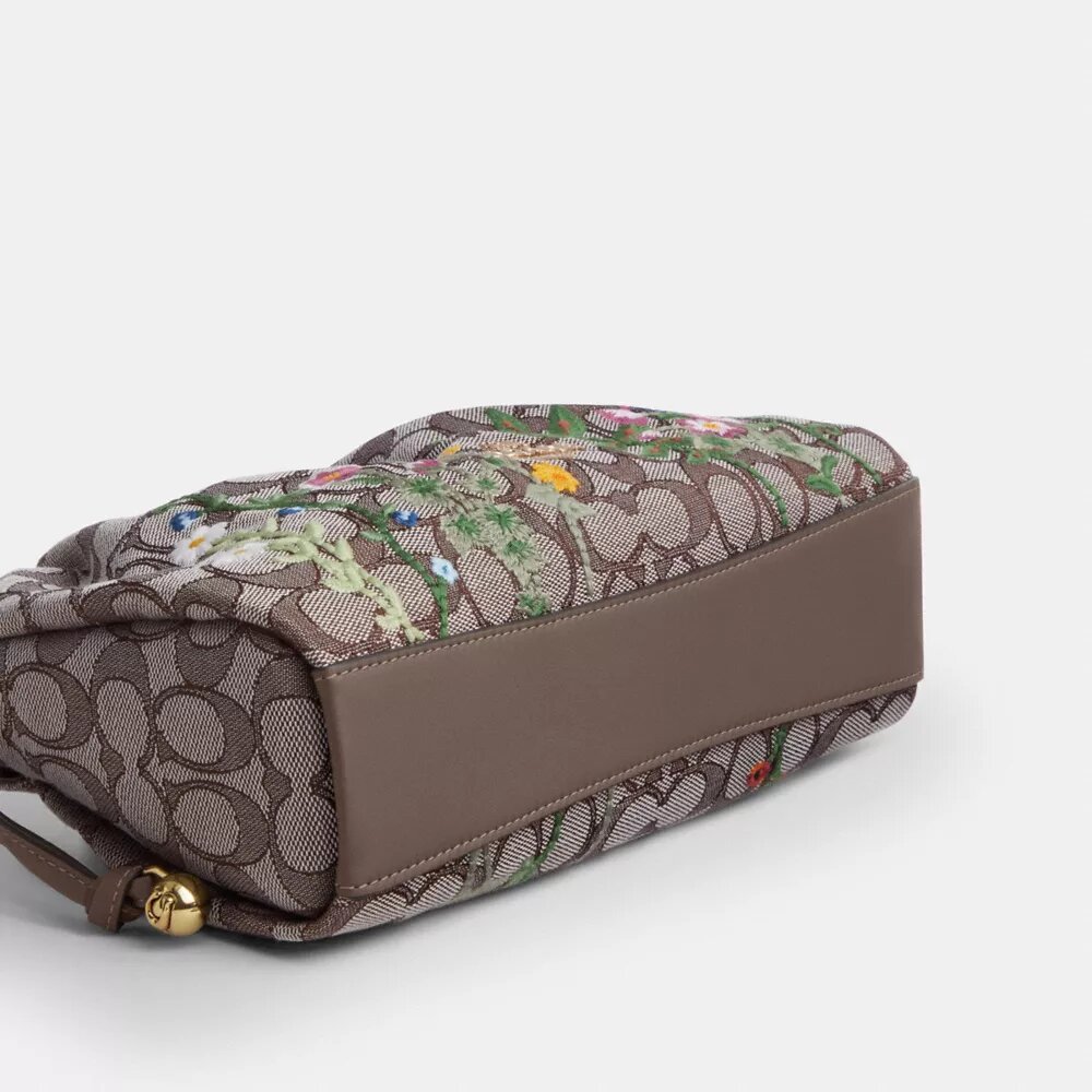 Borsa a spalla Faye in jacquard esclusivo con ricami floreali