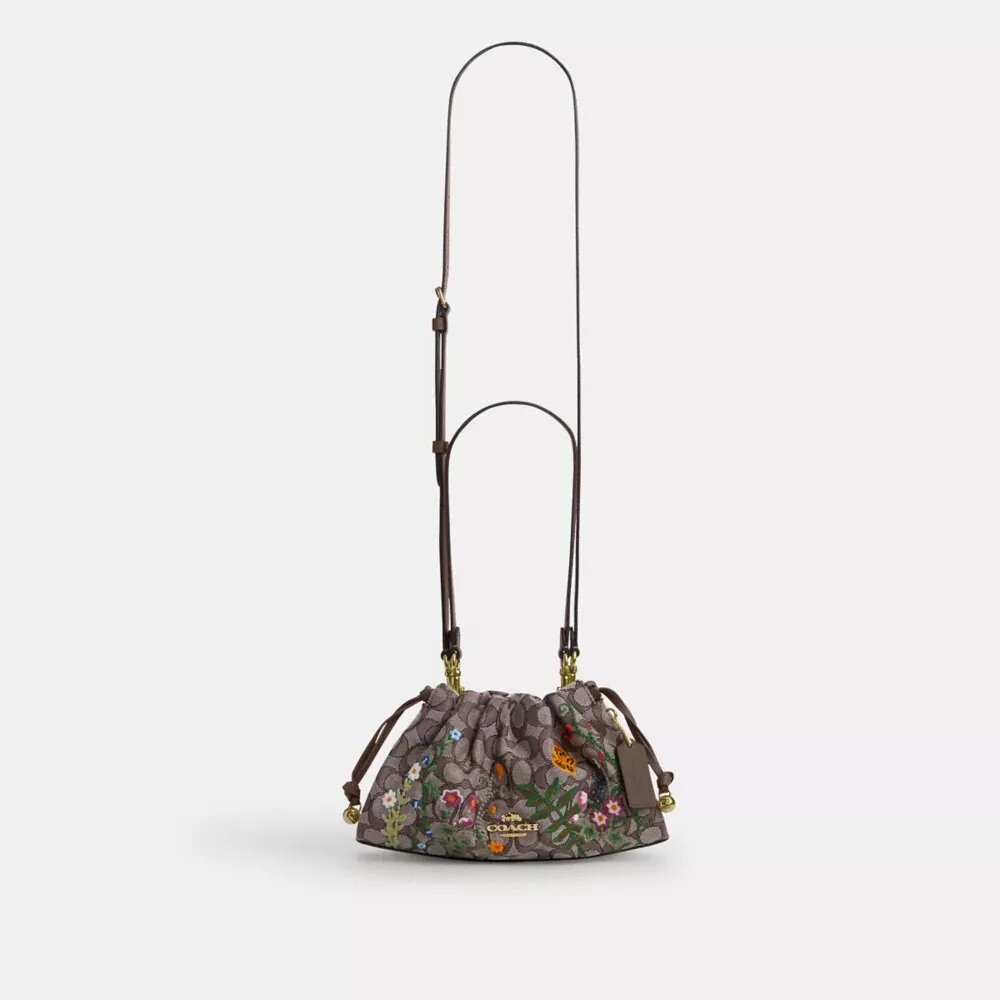 Borsa a spalla Faye in jacquard esclusivo con ricami floreali