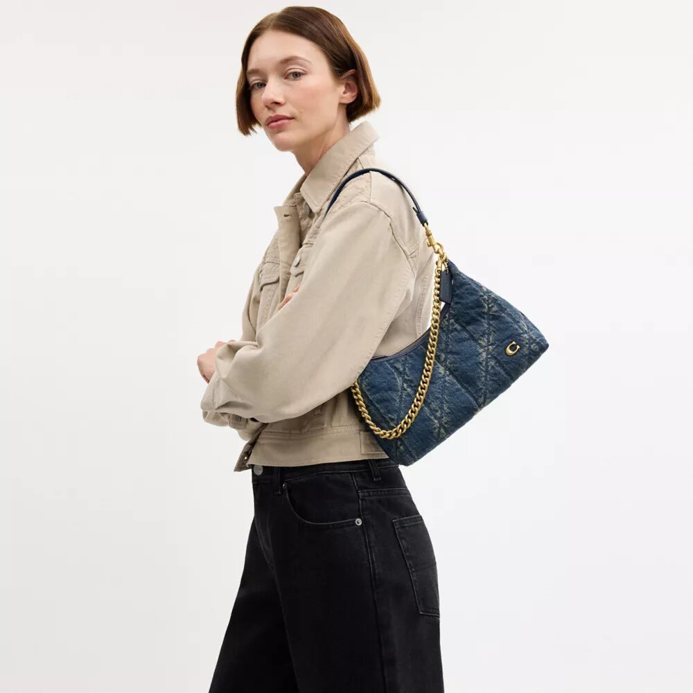Borsa a spalla Juliet 25 in denim di cotone rigenerativo con trapuntatura