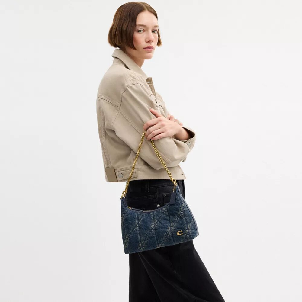 Borsa a spalla Juliet 25 in denim di cotone rigenerativo con trapuntatura