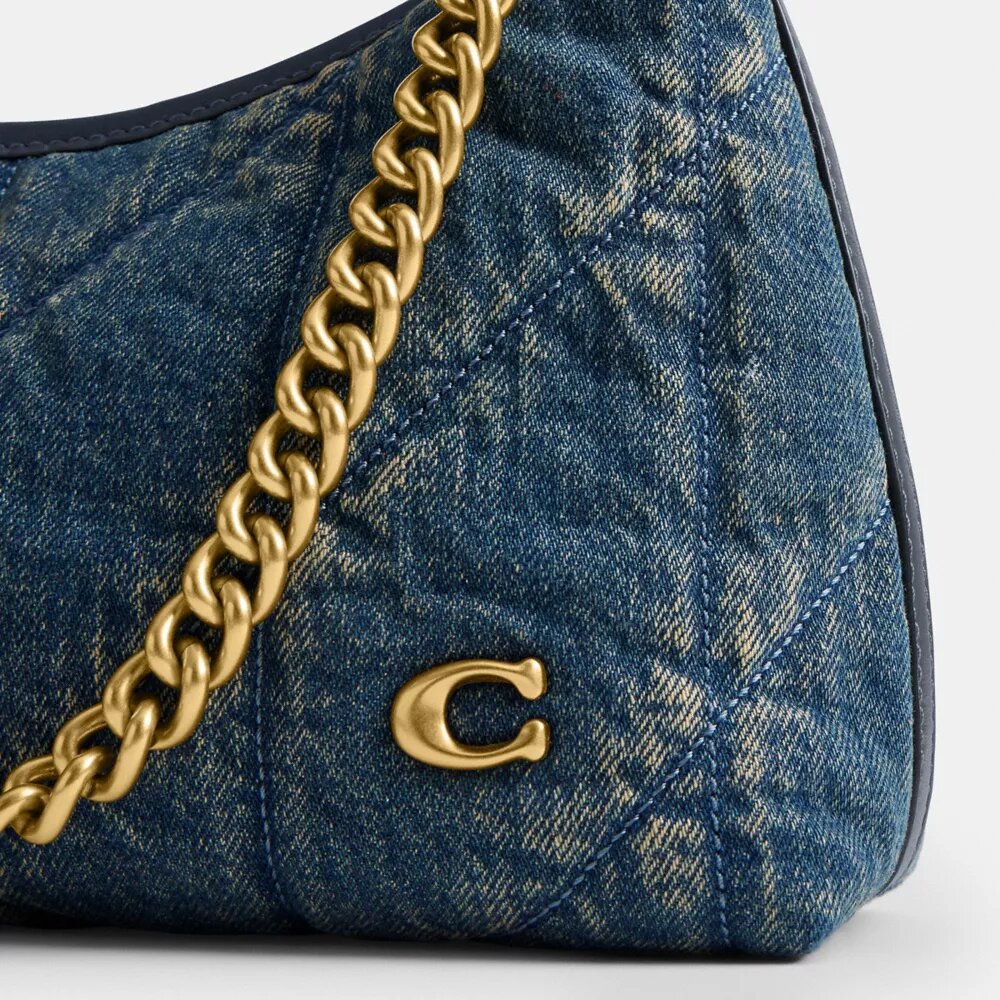 Borsa a spalla Juliet 25 in denim di cotone rigenerativo con trapuntatura