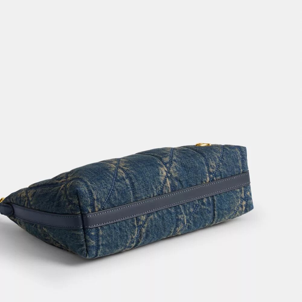 Borsa a spalla Juliet 25 in denim di cotone rigenerativo con trapuntatura