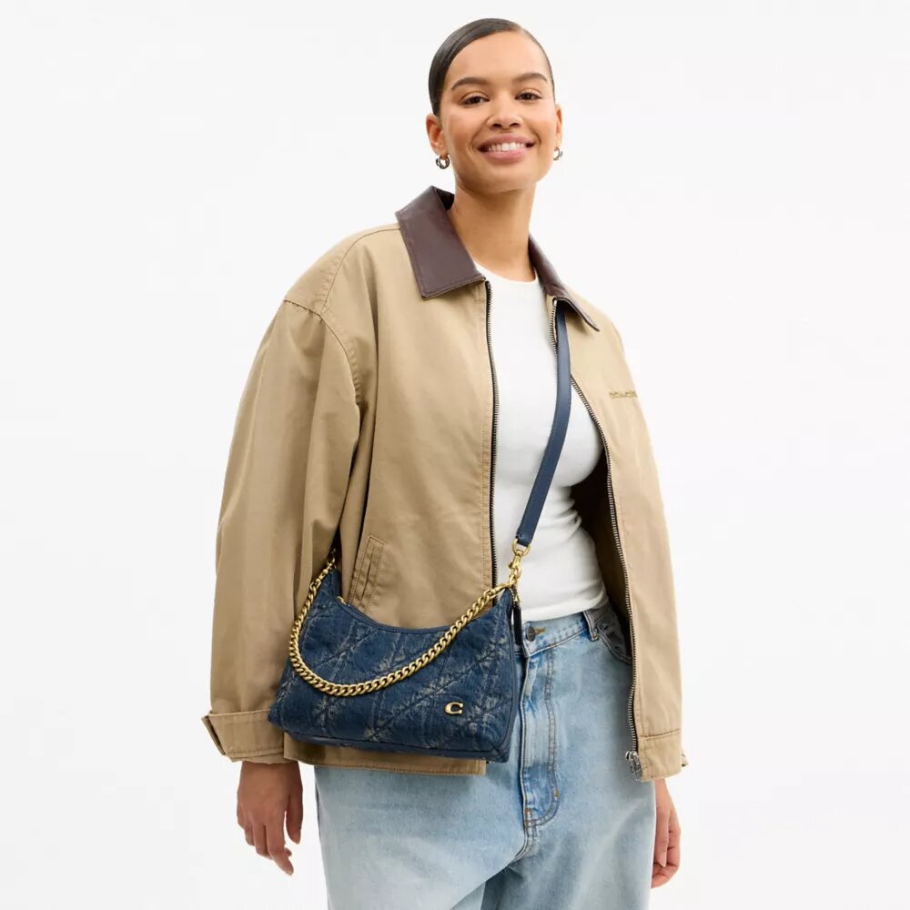 Borsa a spalla Juliet 25 in denim di cotone rigenerativo con trapuntatura