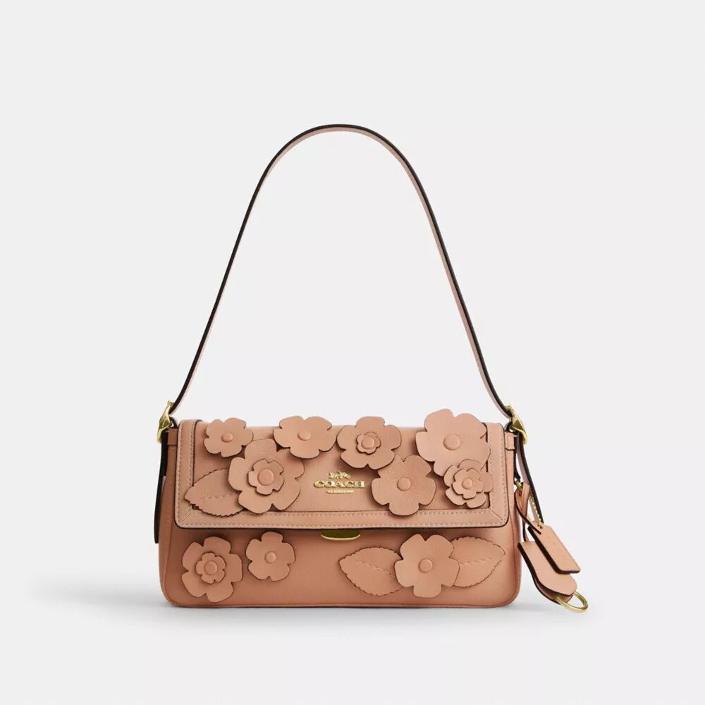Borsa a spalla piccola Etta con patta e applicazione floreale