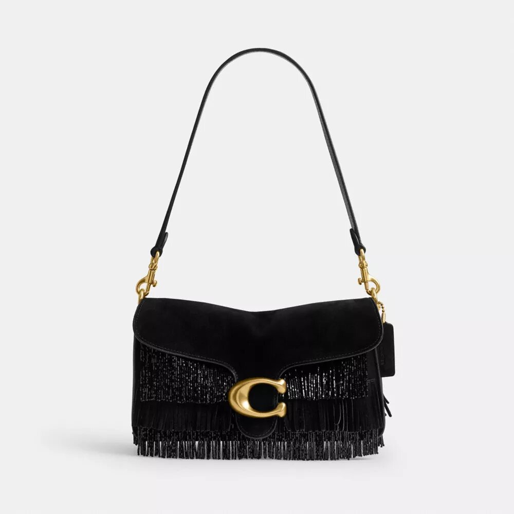 Borsa a spalla Tabby 26 con frange di perline di cristallo