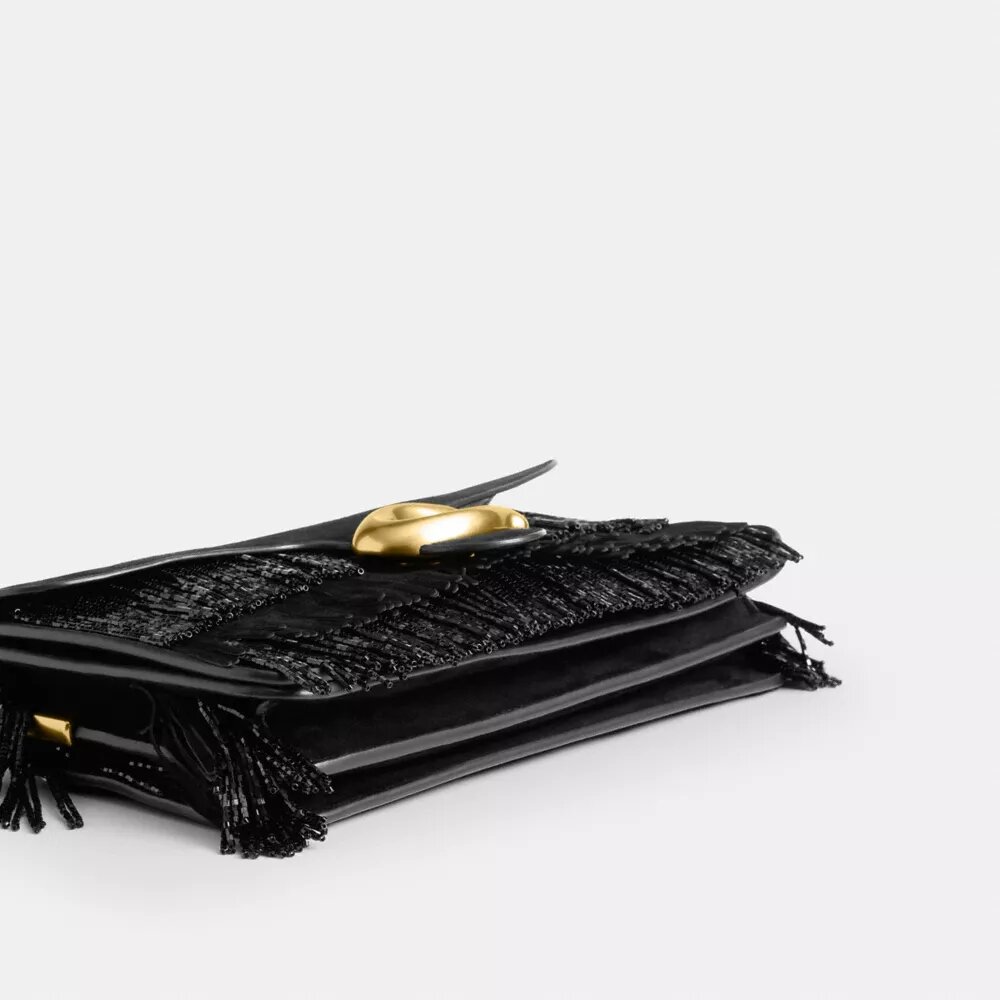 Borsa a spalla Tabby 26 con frange di perline di cristallo