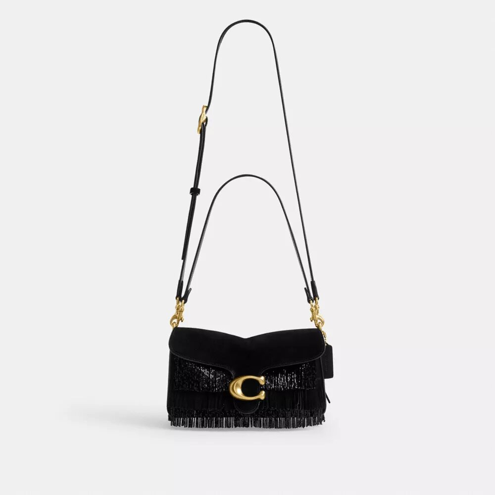 Borsa a spalla Tabby 26 con frange di perline di cristallo