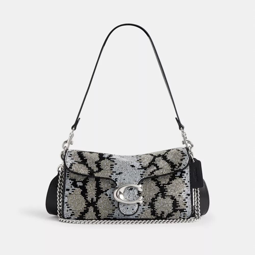 Borsa a spalla Tabby 26 con motivo serpente in perline