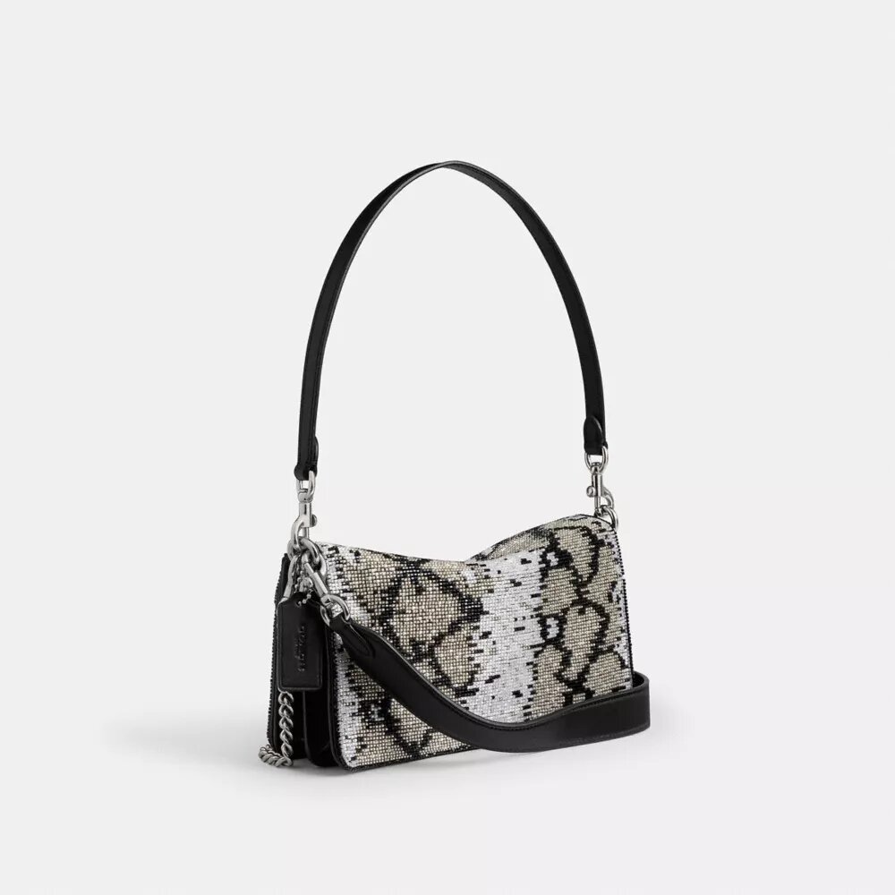 Borsa a spalla Tabby 26 con motivo serpente in perline
