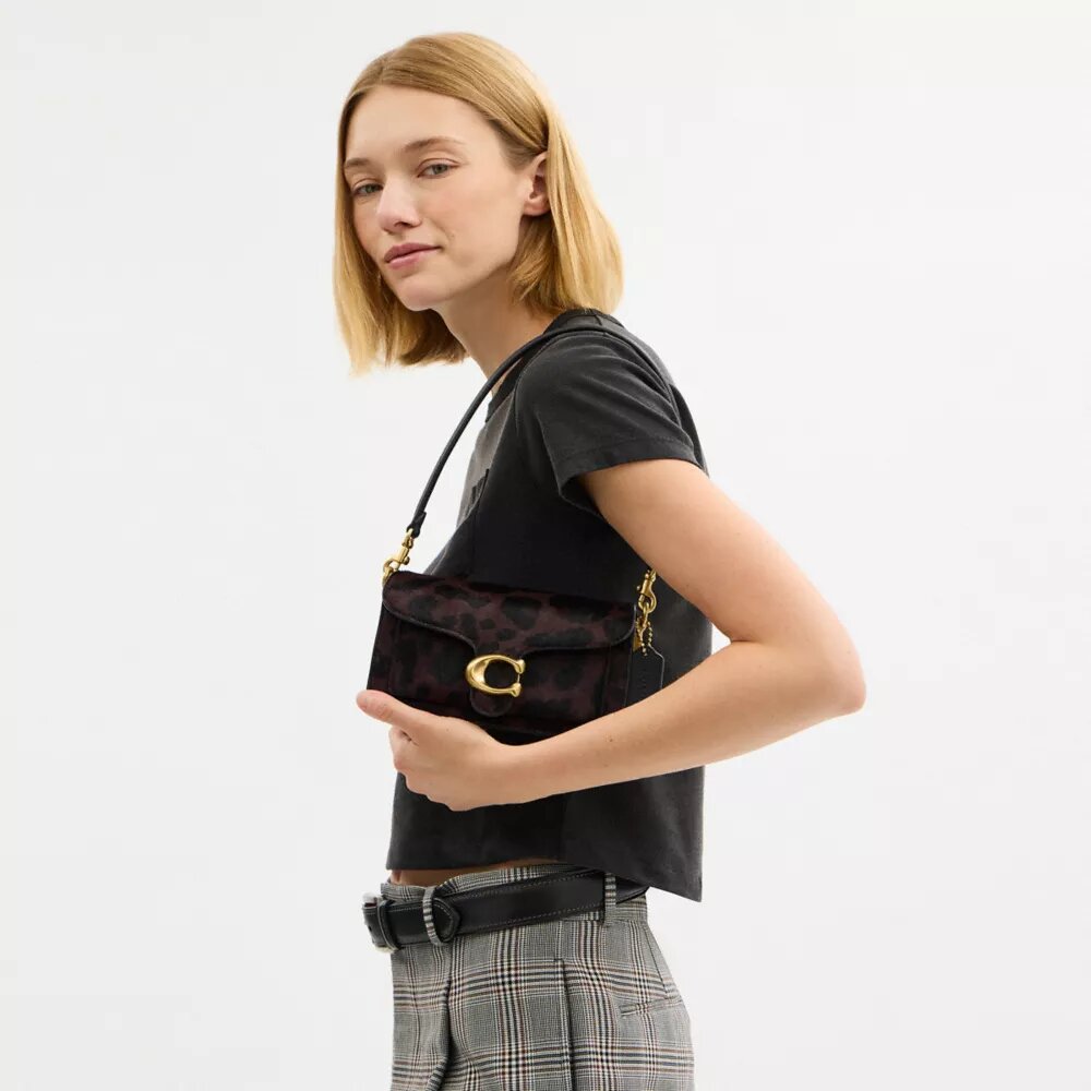 Borsa a spalla Tabby da 20 in pelle di vitello con stampa leopardata