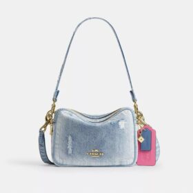 Borsa a tracolla Carey in denim "Loved" con ciondoli