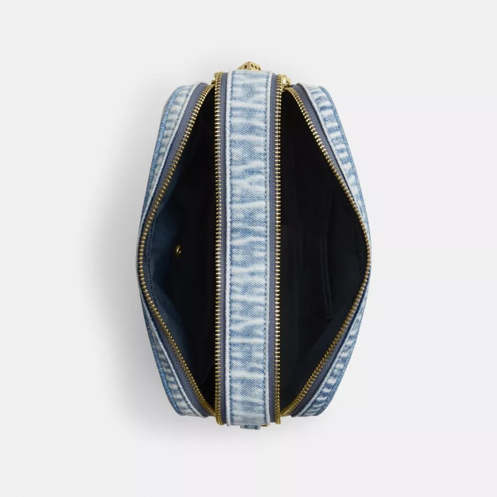 Borsa a tracolla Carey in denim "Loved" con ciondoli