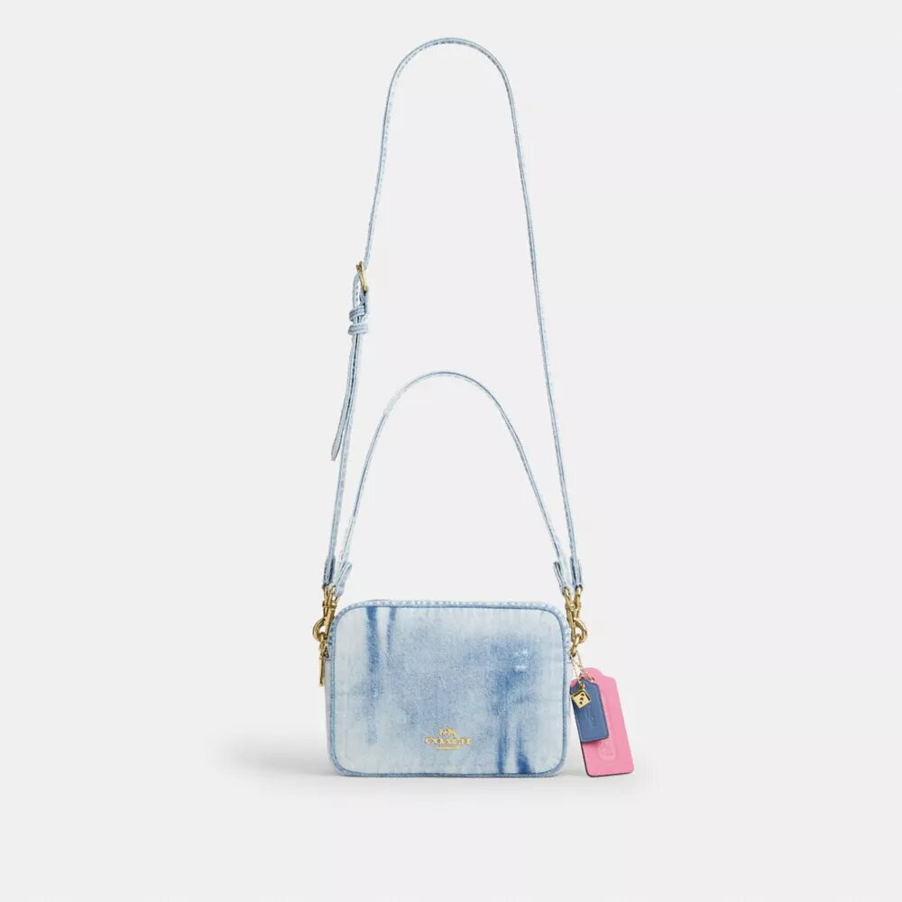 Borsa a tracolla Carey in denim "Loved" con ciondoli